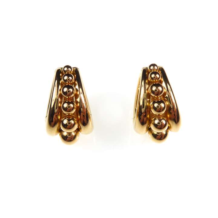 Pair of 18ct gold retro tapering hoops with graduated beads